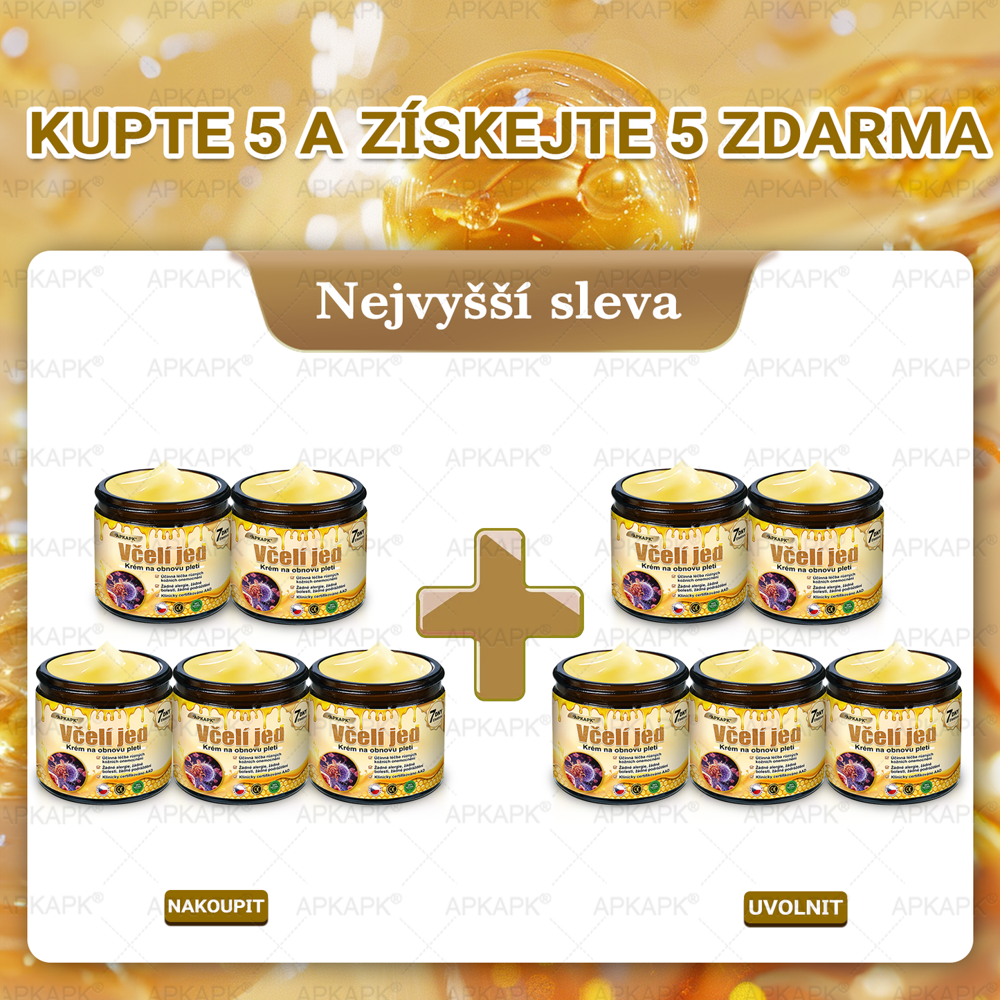 🐝🌠𝖠𝖯𝖪𝖠𝖯𝖪® 🐝 Krém s včelím jedem na obnovu pokožky 🐝 pomáhá při řešení kožních problémů, jako jsou: vrásky, jizvy, pigmentové skvrny, strie, akné, lupénka, ekzém, kožní léze, podráždění, záněty a další kožní potíže.