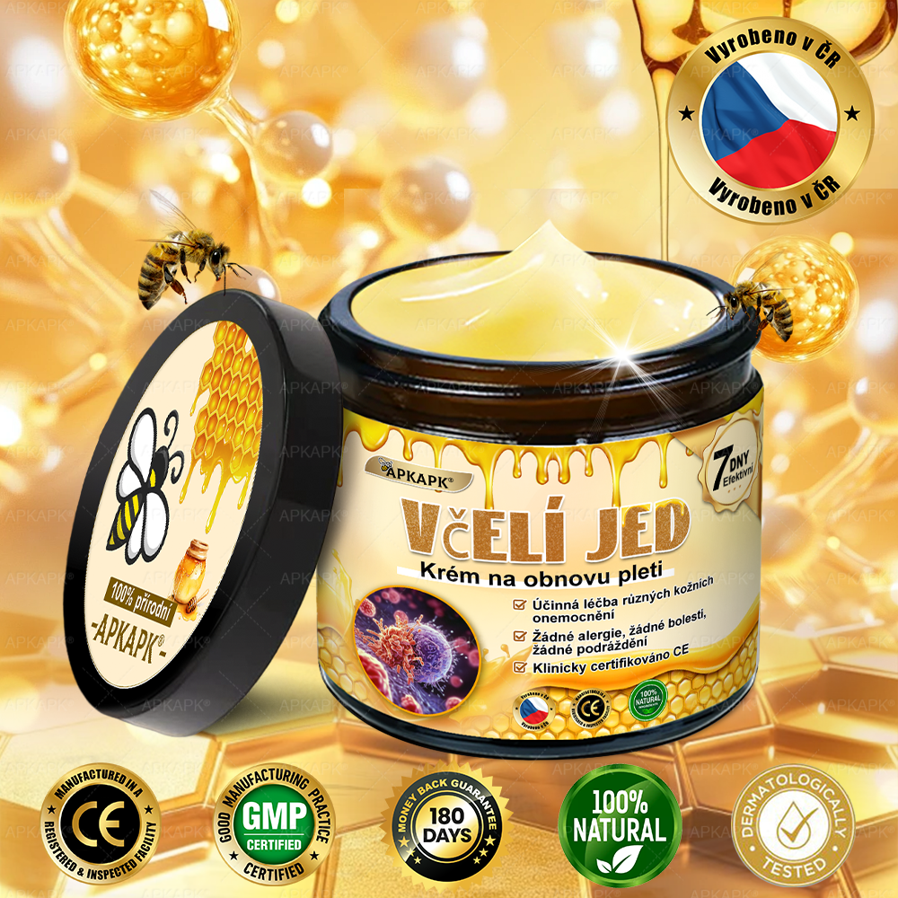 🐝Dermatologicky a klinicky testováno👩‍⚕️🐝APKAPK®Bee Venom Krém na obnovení pleti🐝 pomáhá při léčbě kožních problémů, jako jsou: vrásky, jizvy, pigmentové skvrny, strie, akné, psoriáza, ekzém, kožní změny, podráždění, záněty a další kožní problémy.