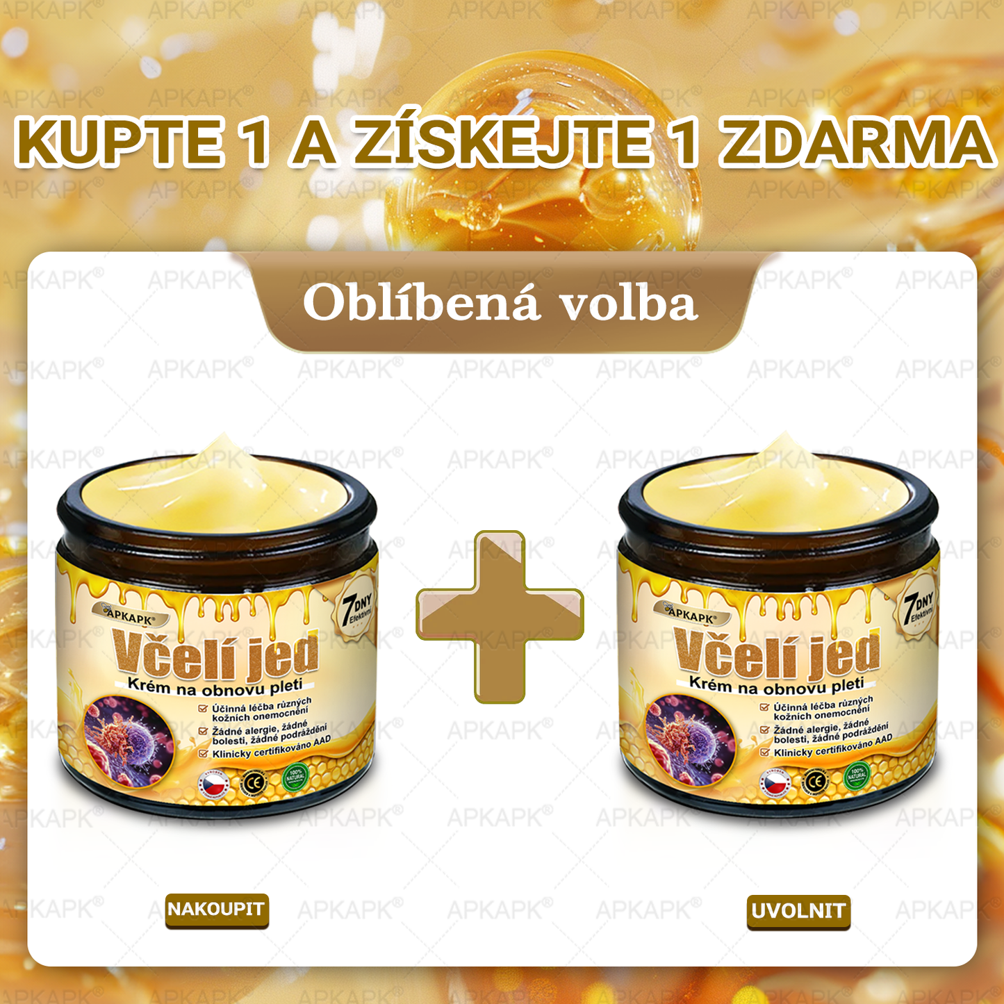 𝖠𝖯𝖪𝖠𝖯𝖪® 🐝 Krém s včelím jedem na obnovu pokožky 🐝 pomáhá při řešení kožních problémů, jako jsou: vrásky, jizvy, pigmentové skvrny, strie, akné, lupénka, ekzém, kožní léze, podráždění, záněty a další kožní potíže.